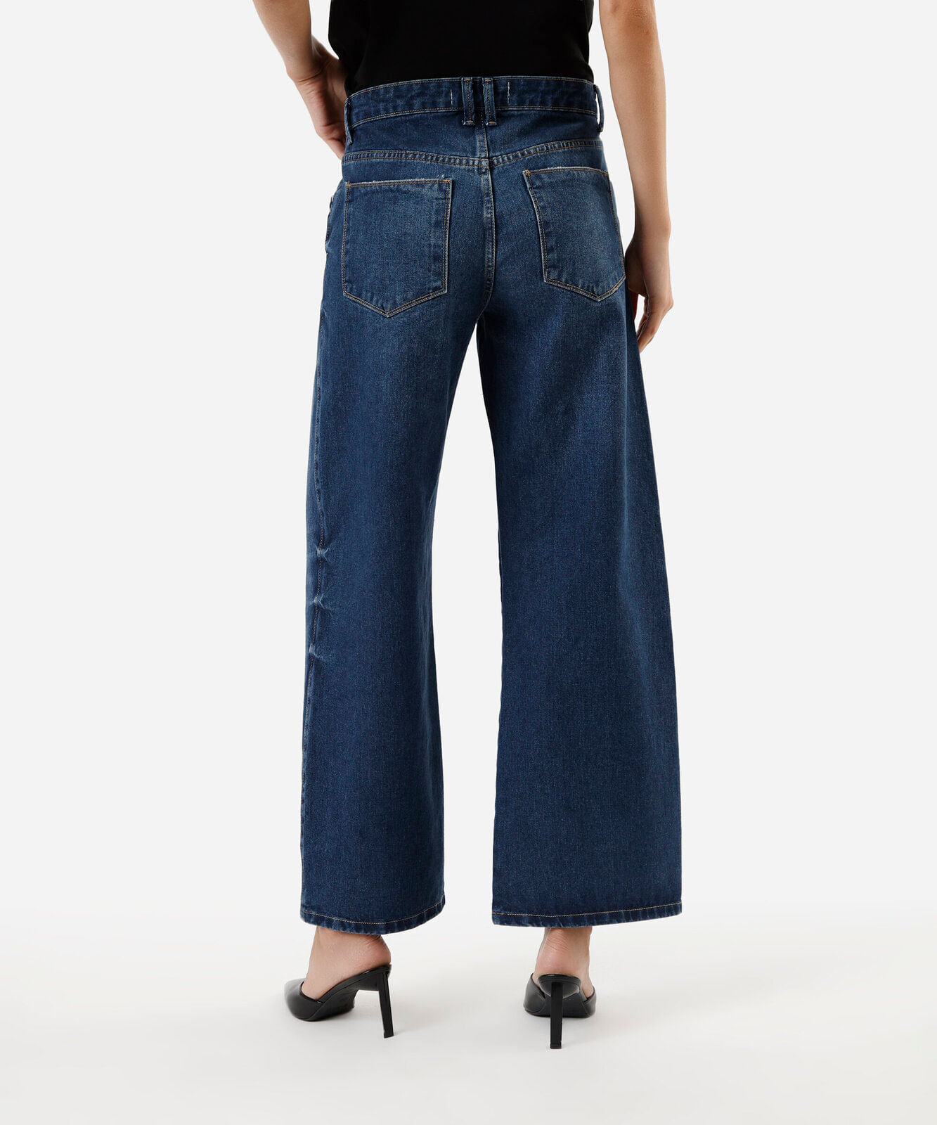 calça wide leg feminina jeans cintura baixa azul