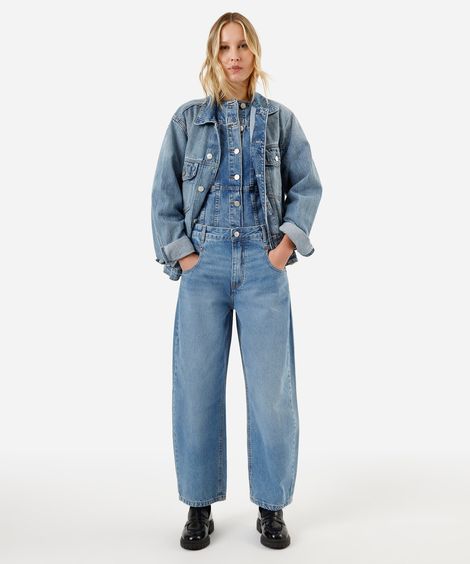 calça baggy feminina jeans cintura média azul