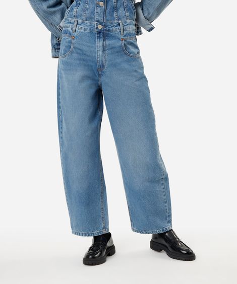 calça baggy feminina jeans cintura média azul