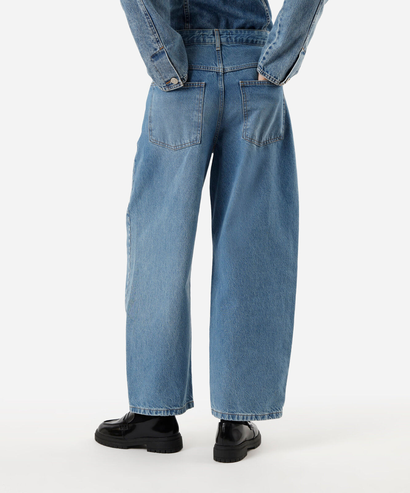 calça baggy feminina jeans cintura média azul