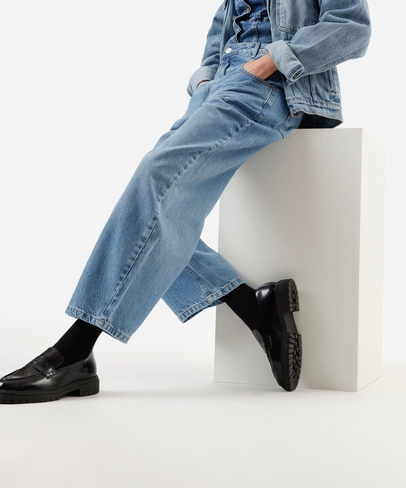 calça baggy feminina jeans cintura média azul