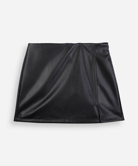 short saia juvenil plissada com fenda preto