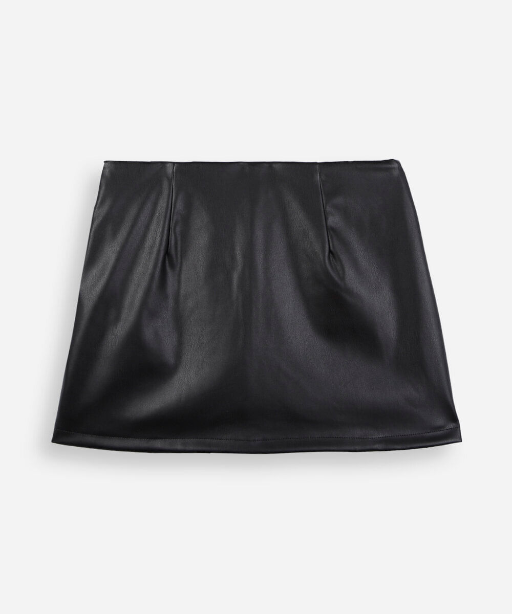 short saia juvenil plissada com fenda preto