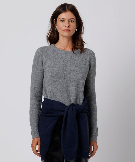 suéter feminino de tricot gola redonda mindset cinza