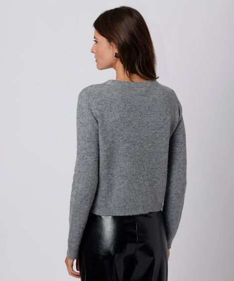 suéter feminino de tricot gola redonda mindset cinza