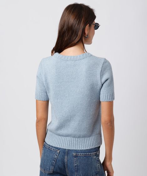 blusa feminina de tricot manga curta mindset azul