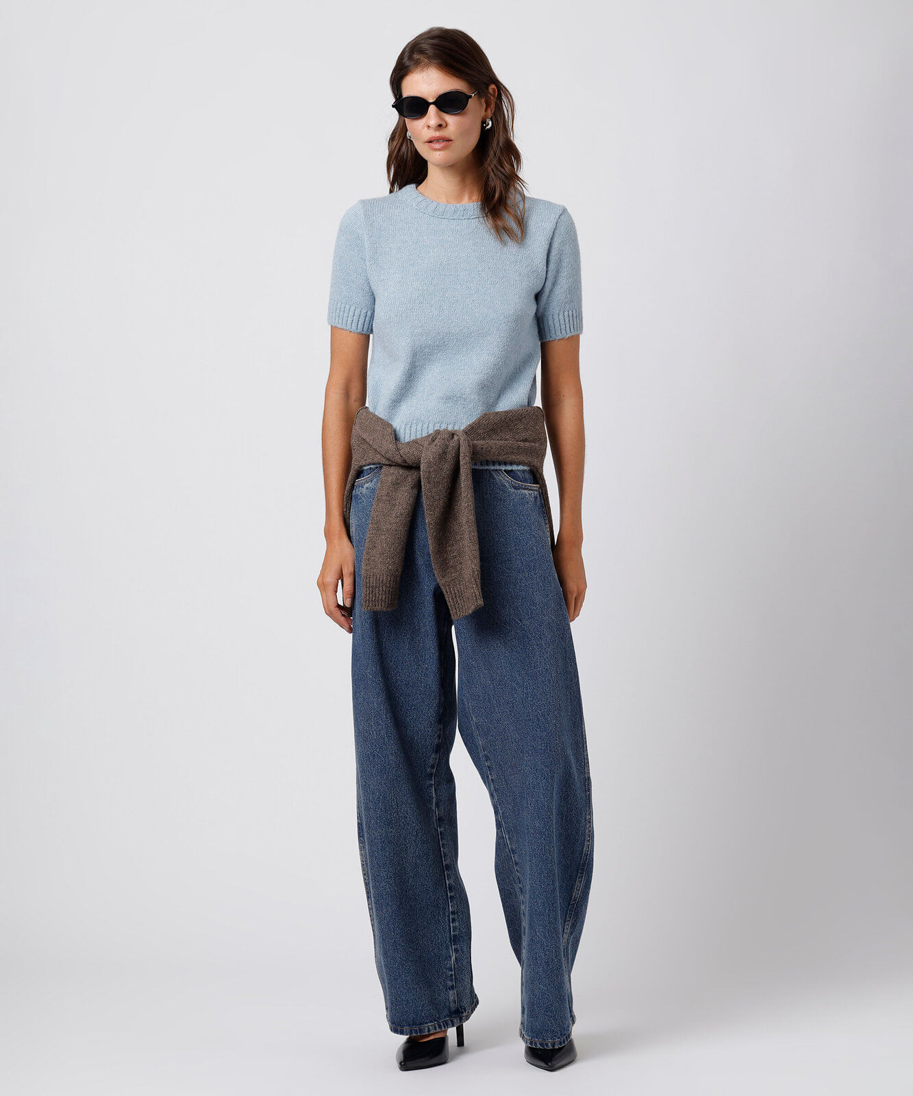 blusa feminina de tricot manga curta mindset azul