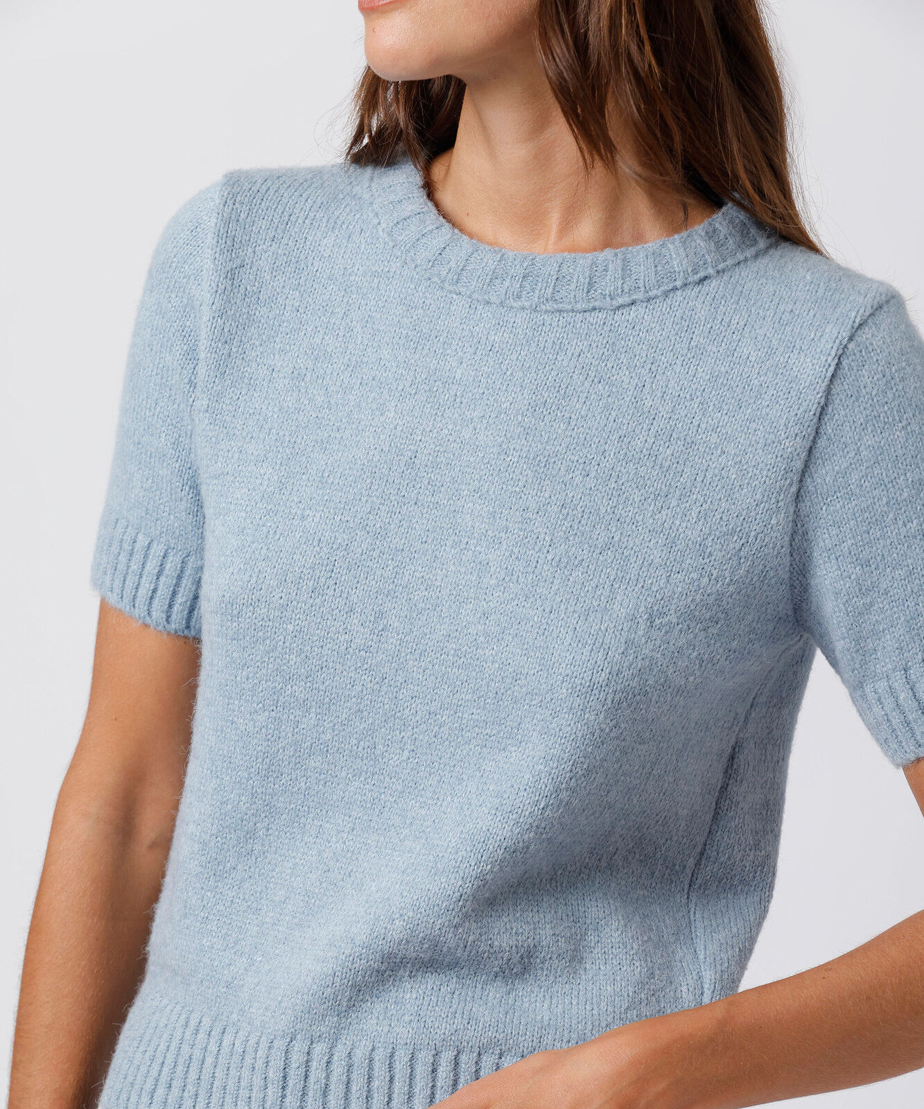 blusa feminina de tricot manga curta mindset azul