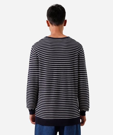 camiseta masculina de tricot manga longa listrada azul