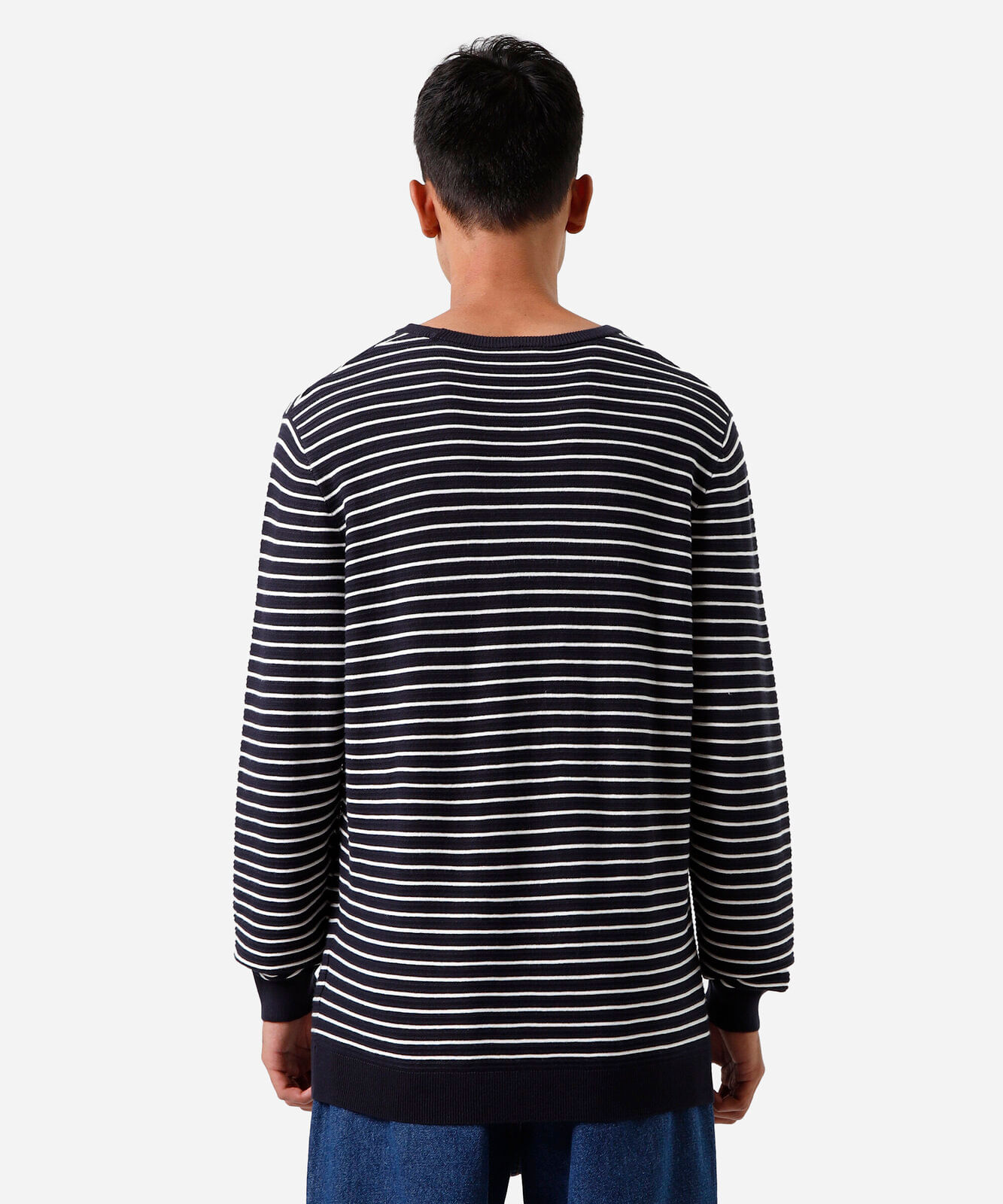 camiseta masculina de tricot manga longa listrada azul
