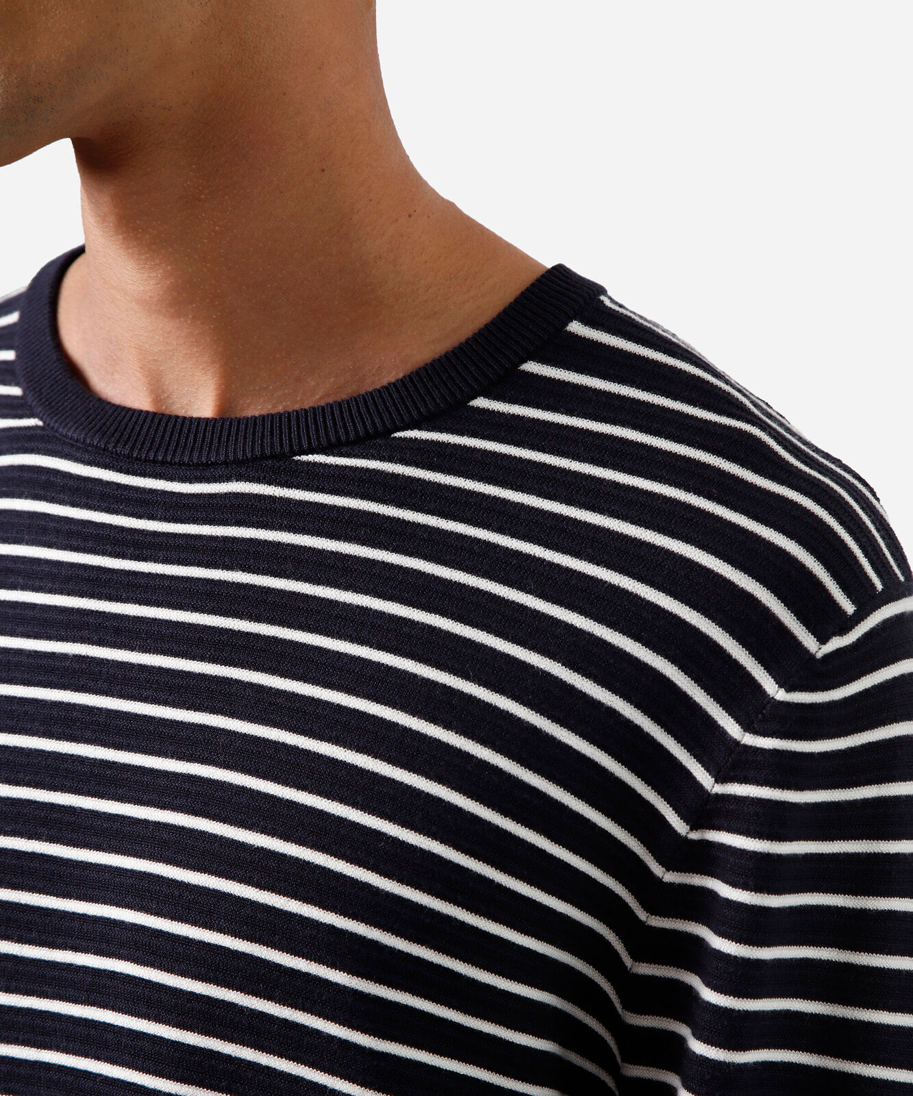 camiseta masculina de tricot manga longa listrada azul
