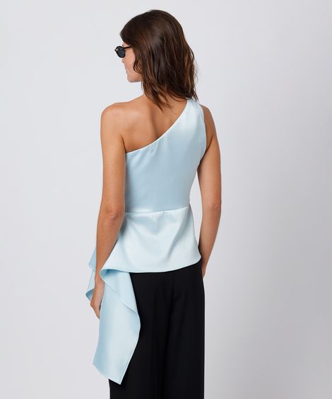 blusa ombro único feminina acetinada mindset azul