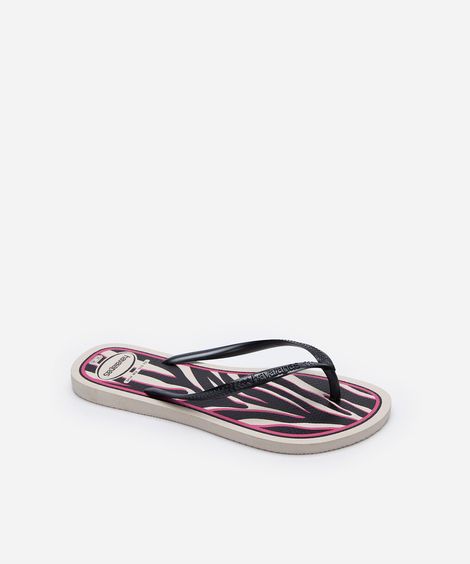 chinelo feminino havaianas slim animal print bege