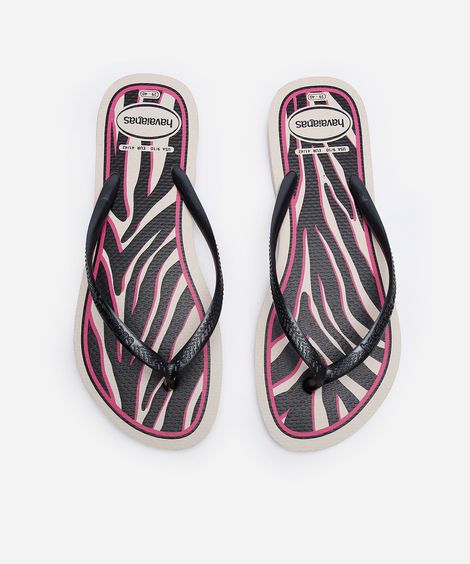 chinelo feminino havaianas slim animal print bege