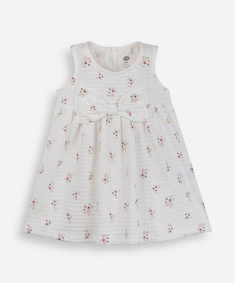 vestido midi infantil com laço floral off white