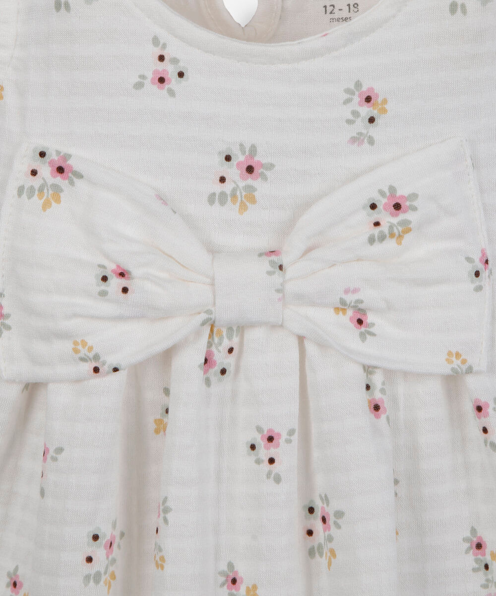 vestido midi infantil com laço floral off white