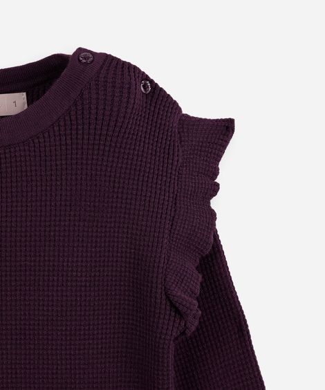 conjunto longo infantil com babado texturizado vinho