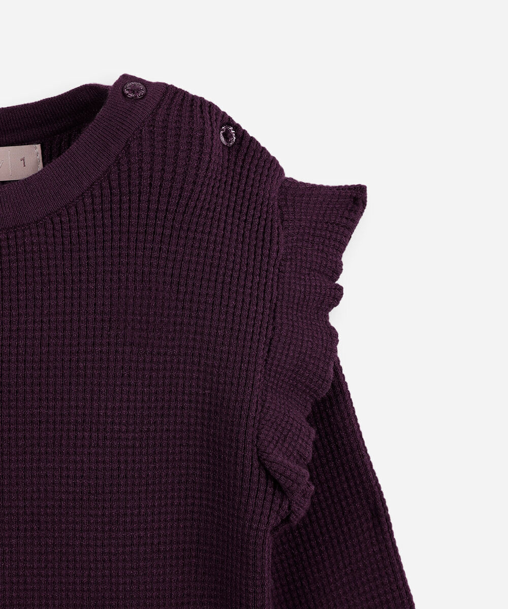 conjunto longo infantil com babado texturizado vinho