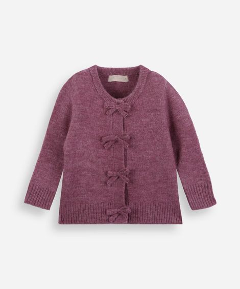 cardigan infantil de tricot com laços rosa