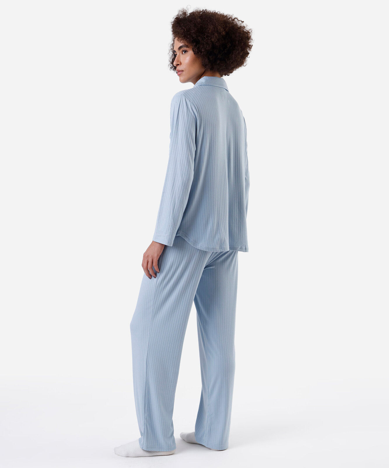 pijama americano feminino canelado azul