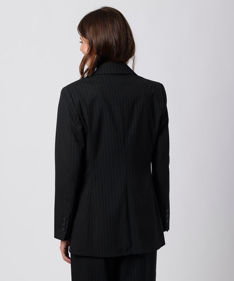 blazer de alfaiataria feminino acinturado risca de giz mindset preto