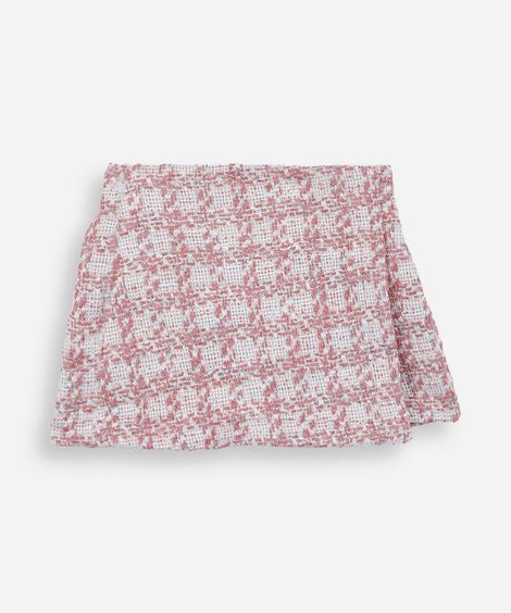 short saia infantil de tweed texturizado com lurex rosa