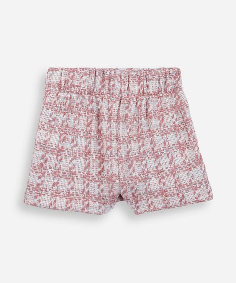 short saia infantil de tweed texturizado com lurex rosa