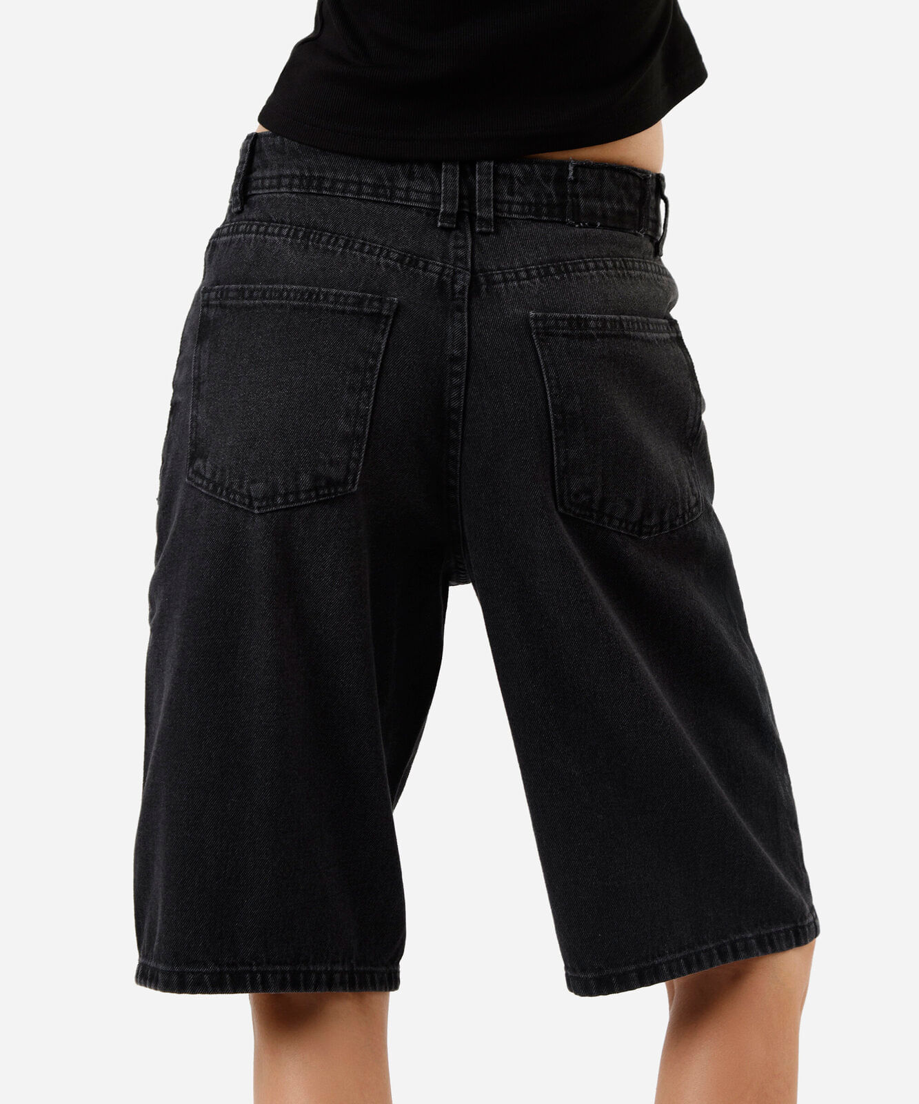 bermuda jorts feminina jeans cintura alta preta
