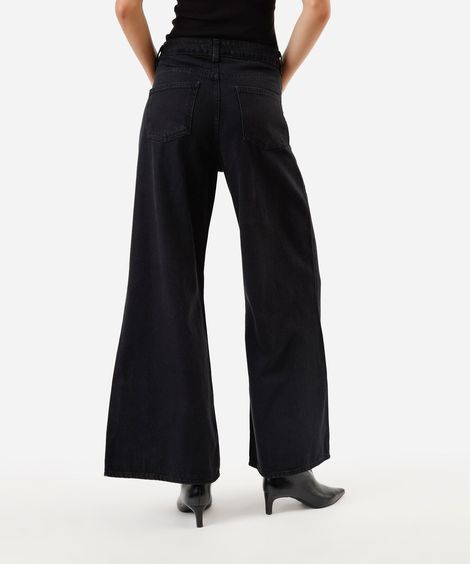 calça jeans wide leg cintura super alta preta
