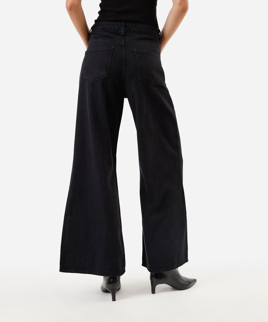 calça jeans wide leg cintura super alta preta