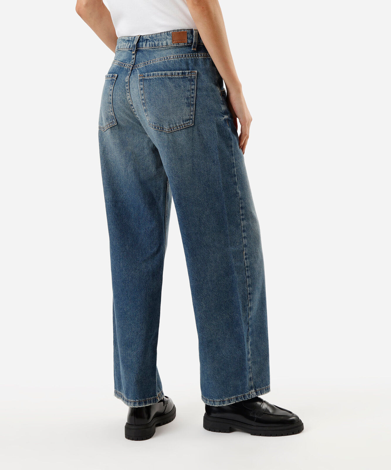 calça wide leg oversized jeans cintura média azul