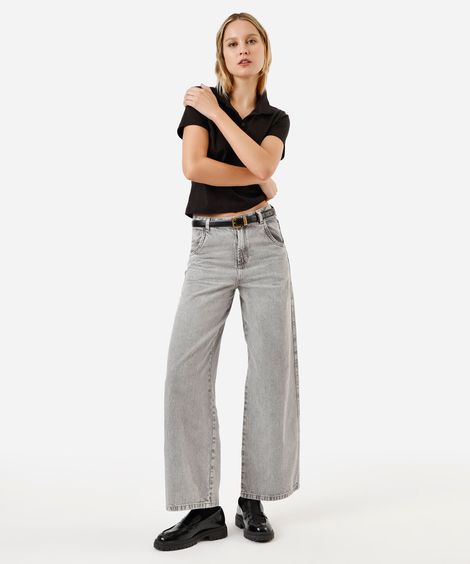 calça jeans skater cintura média - cinza