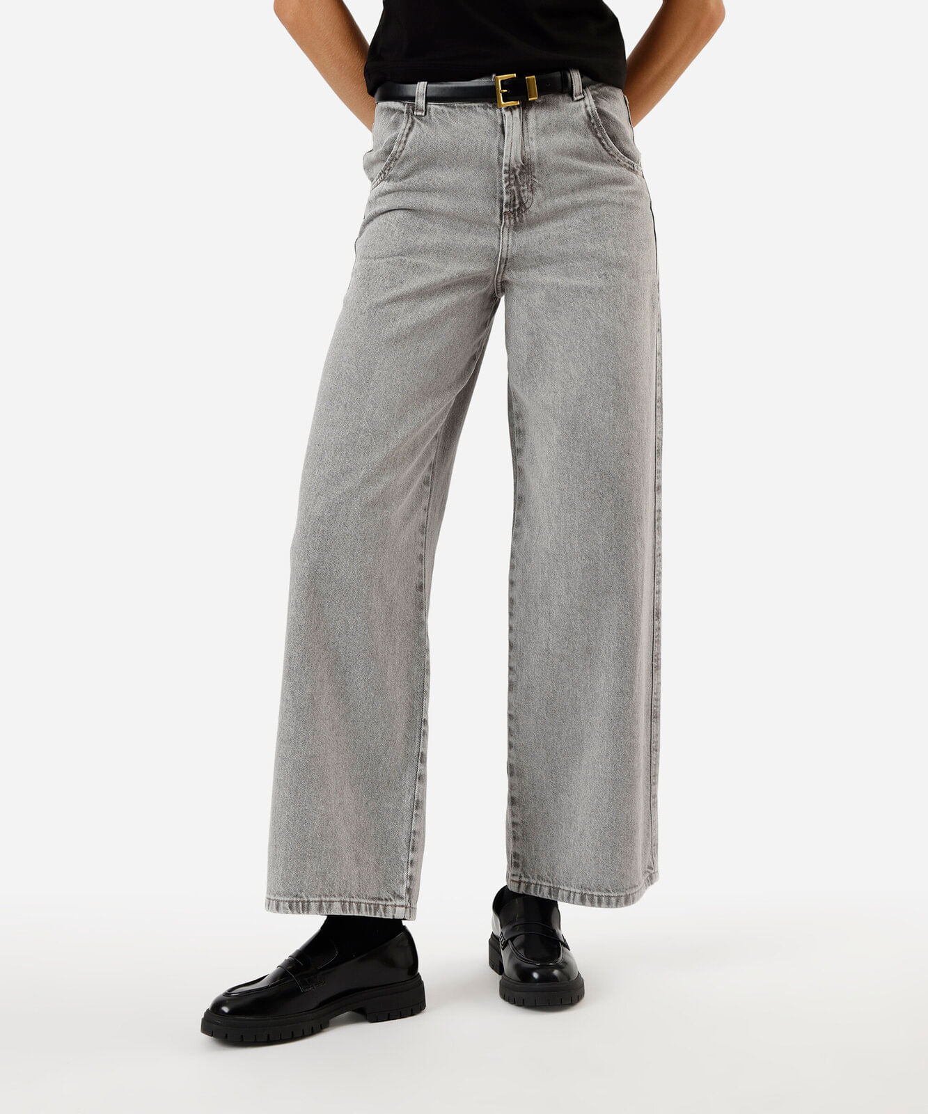 calça jeans skater cintura média - cinza