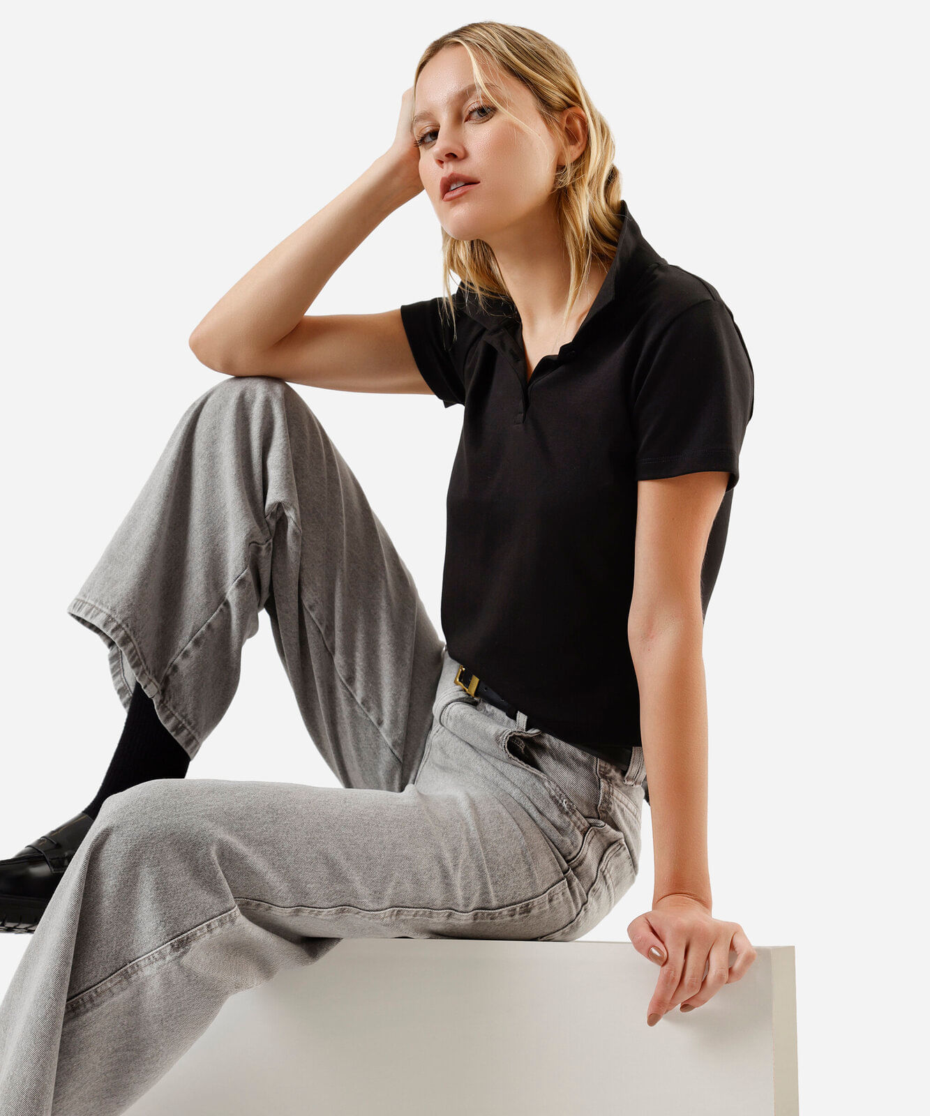 calça jeans skater cintura média - cinza