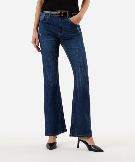 calça jeans flare cintura alta azul escuro