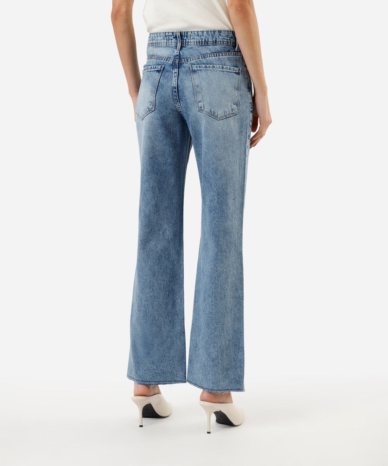 calça jeans wide leg slim com brilho cintura super alta azul