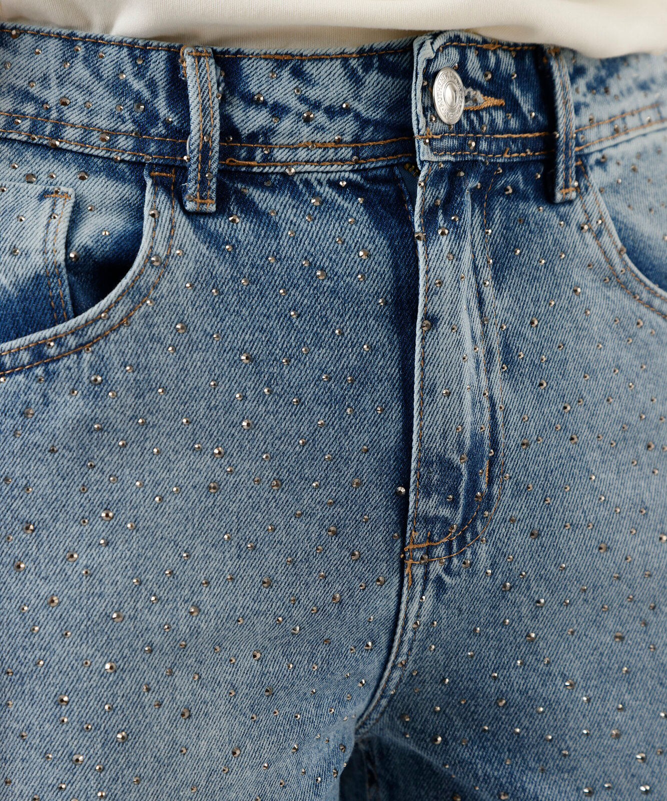 calça jeans wide leg slim com brilho cintura super alta azul