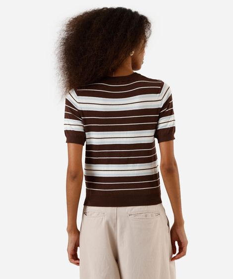 blusa feminina de tricot listrada marrom