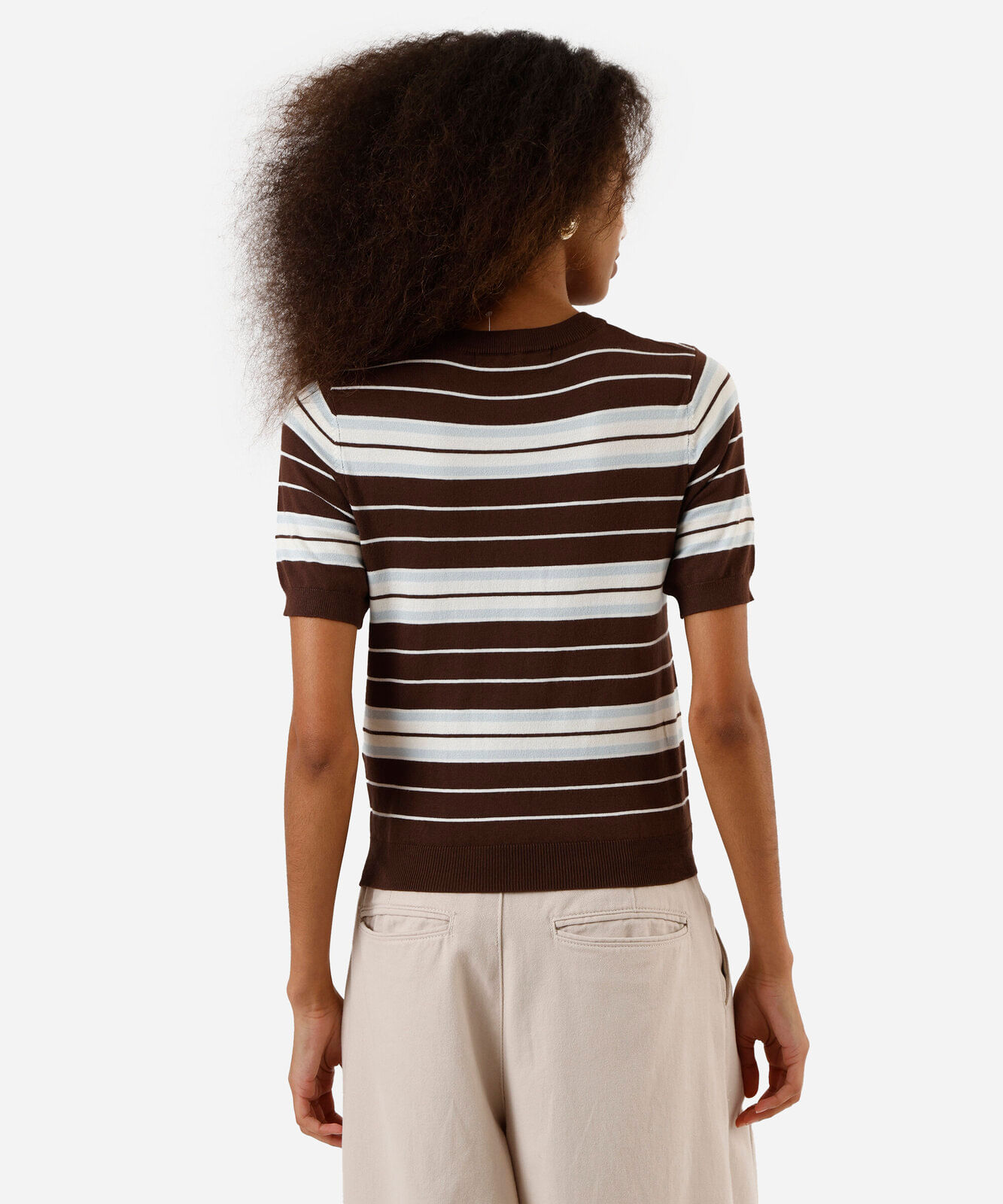 blusa feminina de tricot listrada marrom