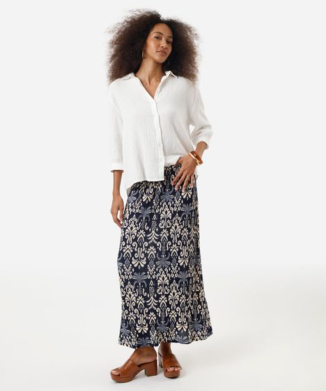saia midi feminina plissada étnica azul