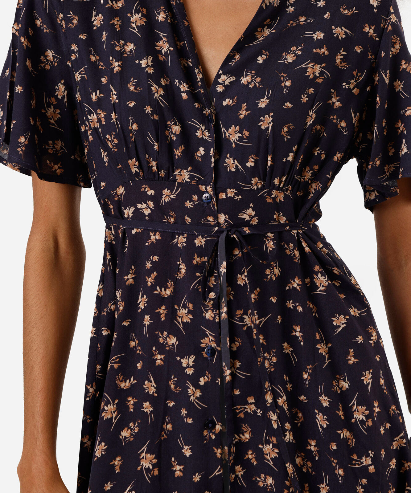 vestido curto feminino de viscose decote v floral azul