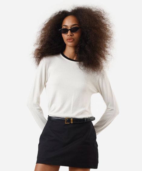 suéter básico feminino de tricot bicolor off white