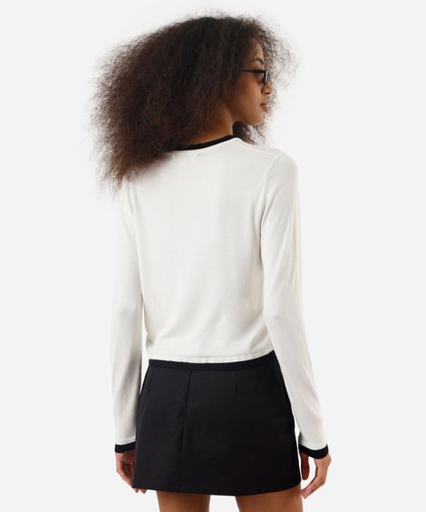suéter básico feminino de tricot bicolor off white