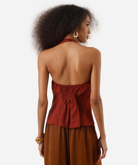 blusa peplum feminina frente única com linho marrom