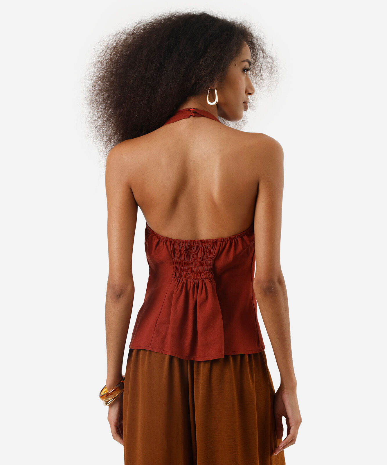 blusa peplum feminina frente única com linho marrom