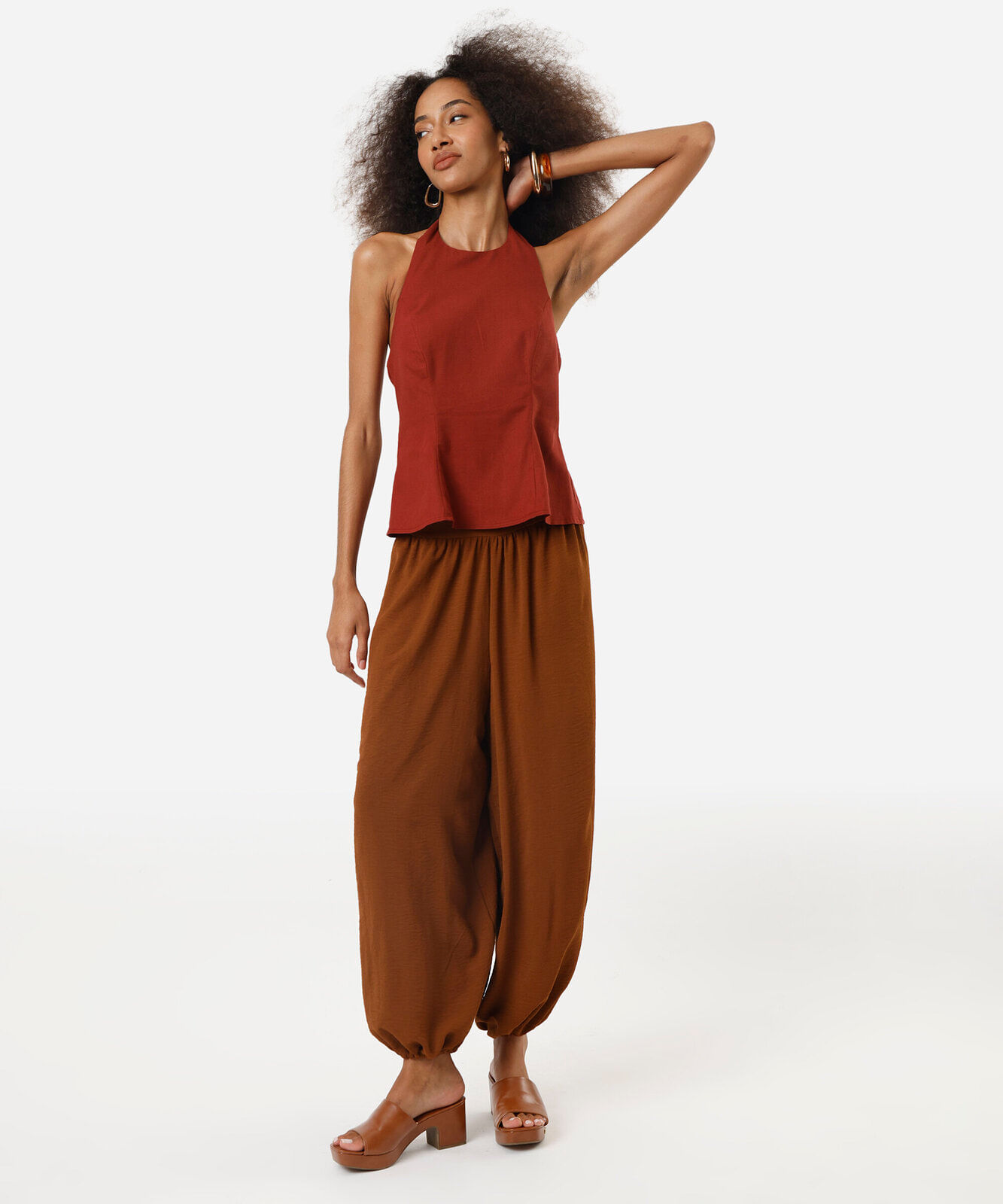 blusa peplum feminina frente única com linho marrom