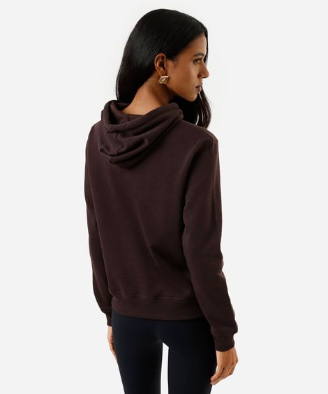 blusão básico feminino de moletom com capuz e bordado marrom