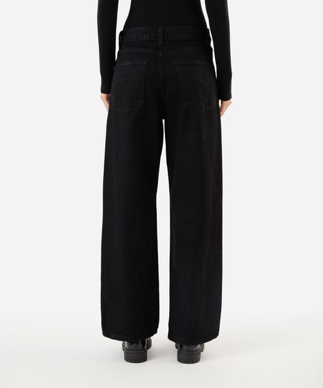 calça wide leg feminina jeans cintura média preta