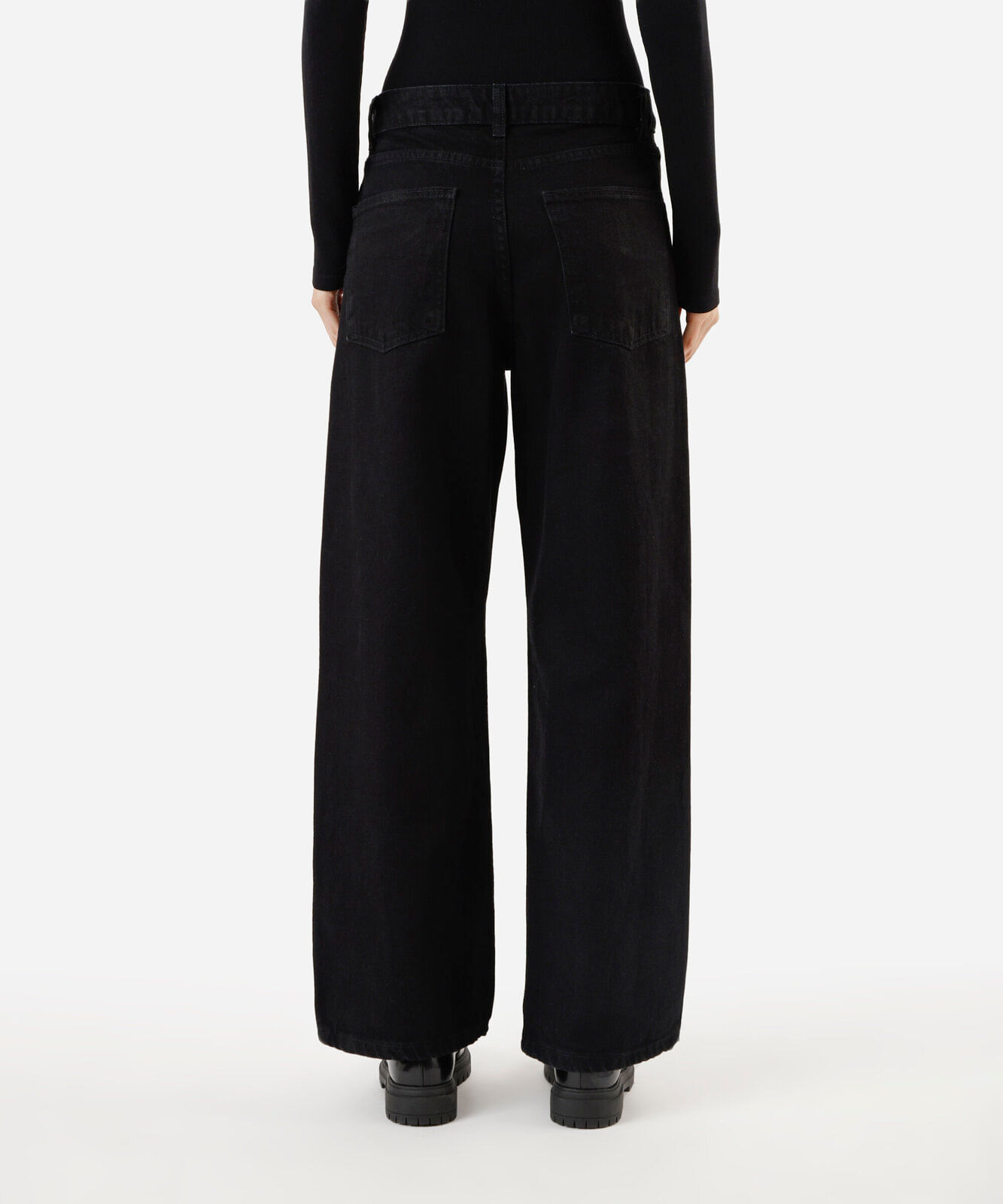 calça wide leg feminina jeans cintura média preta