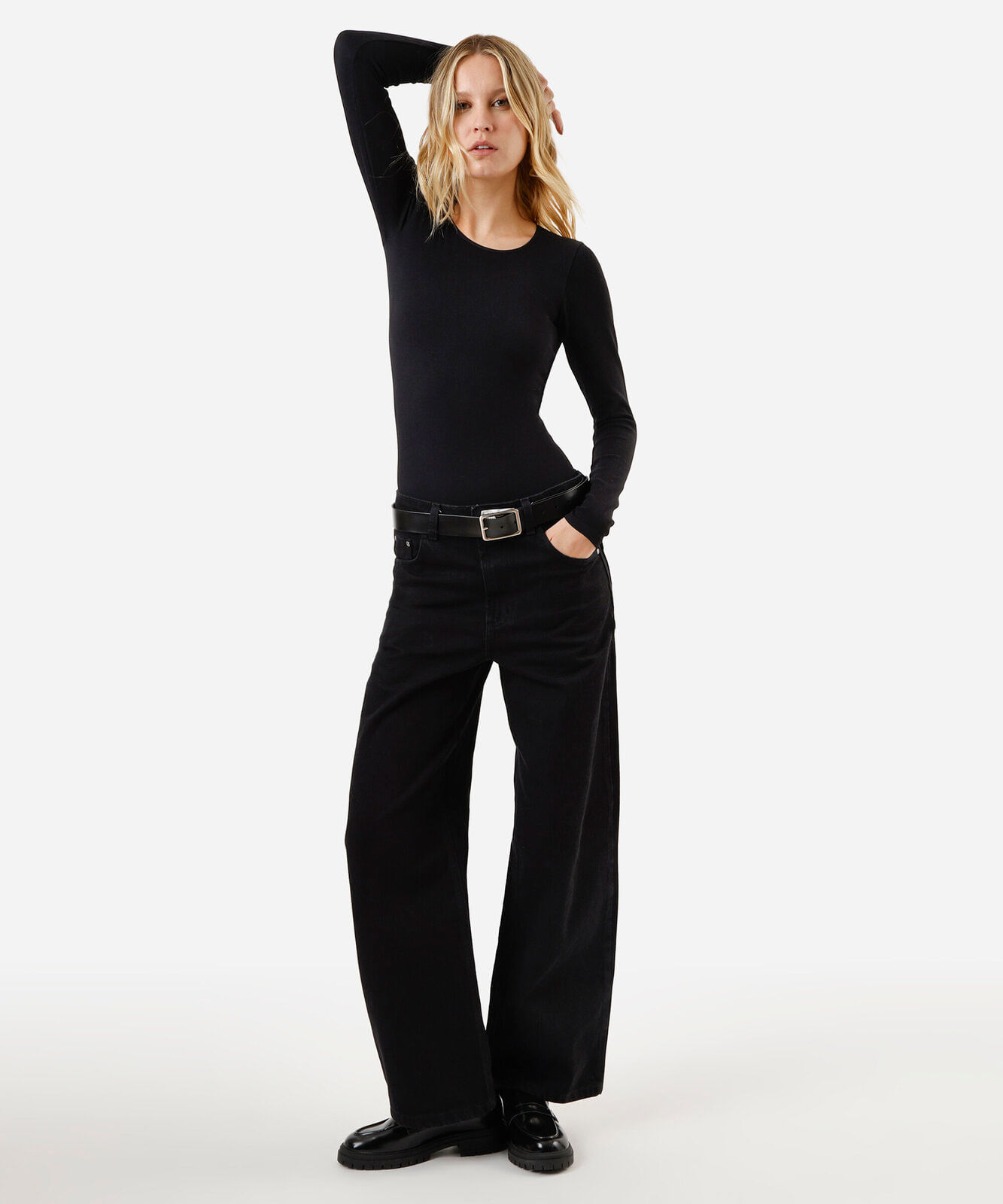 calça wide leg feminina jeans cintura média preta